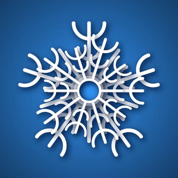 Paper cut snowflake. White snowflake on blue background. Christmas and New Year decoration elements. Vector illustration
