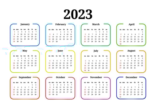 Calendar for 2023 isolated on a white background. Sunday to Monday, business template. Vector illustration