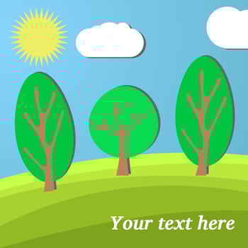 Three Trees. The Sun Shines on a Clearing in the Forest. vector