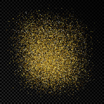 Golden glittering backdrop on a dark transparent background. Background with gold glitter effect and empty space for your text. Vector illustration