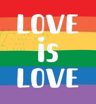 Vector lgbtq rainbow flag and love wins