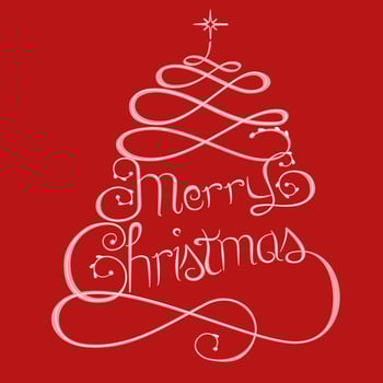 Merry Christmas vector lettering. Hand drawn modern calligraphy isolated on red background. Christmas vector illustration. Creative typography for Holiday greeting cards, banners. Vector illustration.