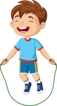 Cartoon little boy playing jumping rope vector