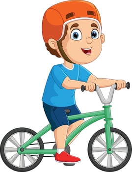 Cute little boy cartoon riding bicycle vector