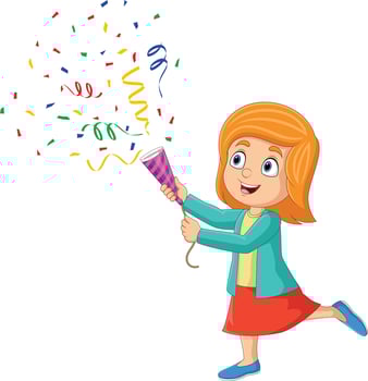 Cartoon little girl playing confetti popper vector