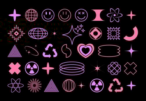 Retro y2k elements set. Collection of pink futuristic elements for design. Brutalism shapes, minimalist geometric elements, abstract bauhaus forms. vector