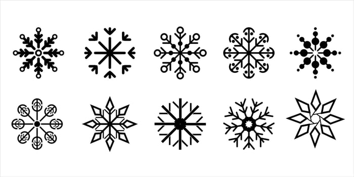 winter snowflakes set black isolated nine silhouette icons on white background vector