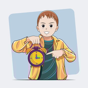 Kid Study. Boy pointing at antique clock in house vector illustration free download