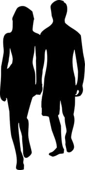 Black and white silhouette couples. Lovers, kiss. Valentine's Day. Vector illustration for website, printing