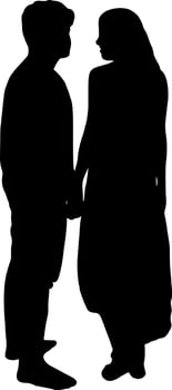 Black and white silhouette couples. Lovers, kiss. Valentine's Day. Vector illustration for website, printing