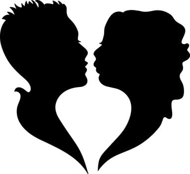 Black and white silhouette couples. Lovers, kiss. Valentine's Day. Vector illustration for website, printing
