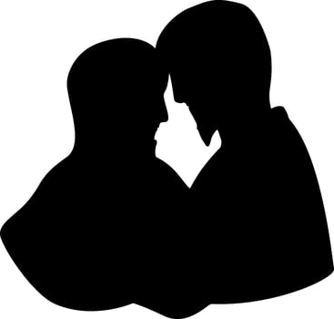 Black and white silhouette couples. Lovers, kiss. Valentine's Day. Vector illustration for website, printing