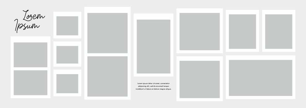 Pictures or photos frame collage. comics page grid layout abstract photo frames and digital photo wall template vector