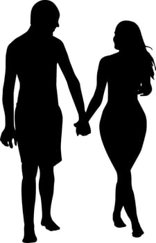 Black and white silhouette couples. Lovers, kiss. Valentine's Day. Vector illustration for website, printing