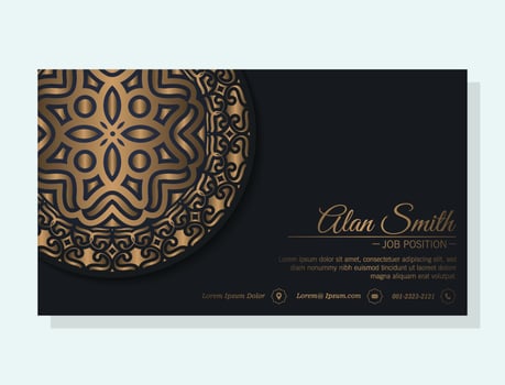 Luxury business card and vintage ornament logo vector template. Retro elegant flourishes ornamental frame design and pattern background.