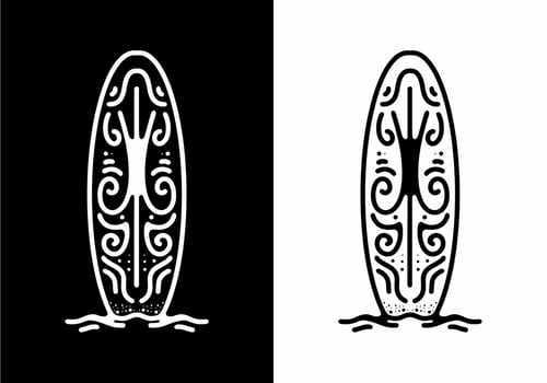 surfing board with tribal art Black and white line art mono line tattoo vector