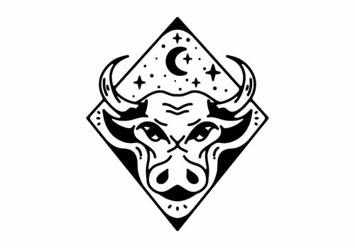 Bull head Black and white line art mono line tattoo vector