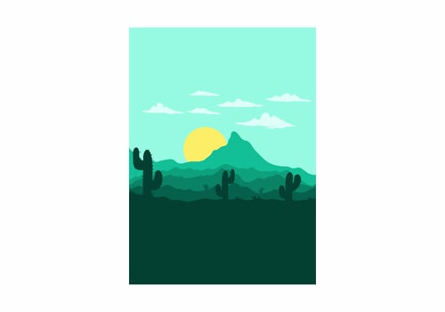 Colorful desert landscape with cactus trees illustration vector