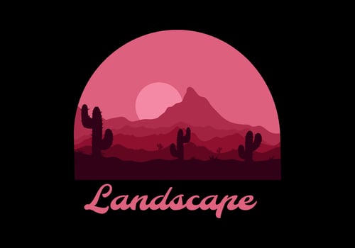 Colorful desert landscape with cactus trees illustration vector