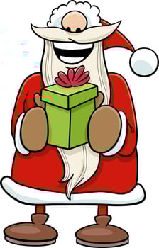 happy cartoon Santa Claus holding Christmas gift vector