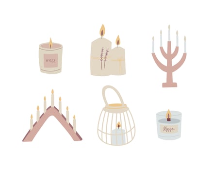 Set of hand drawn hygge candles vector