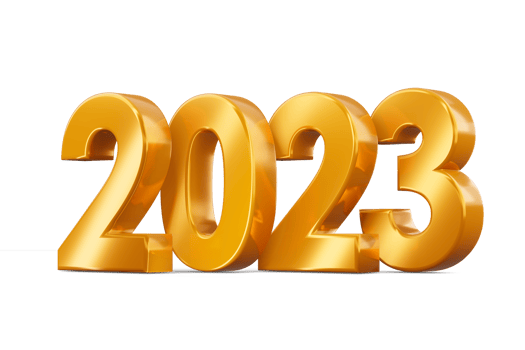 Gold 2023, happy new year two thousand twenty three, 3d rendering png