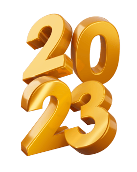 Gold 2023, happy new year two thousand twenty three, 3d rendering png