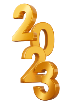 Gold 2023, happy new year two thousand twenty three, 3d rendering png