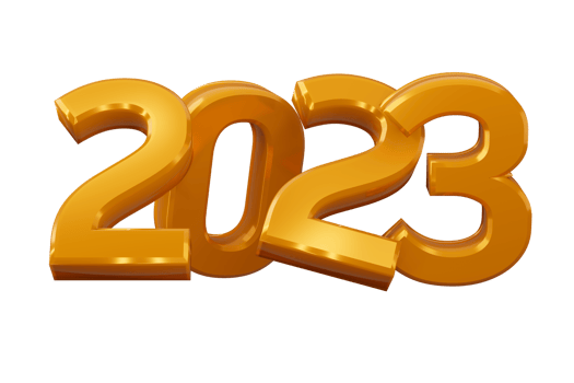Gold 2023, happy new year two thousand twenty three, 3d rendering png