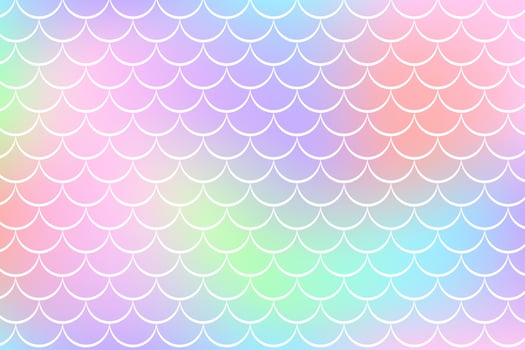 Mermaid holographic background in fantasy style with scales. Unicorn pink gradient texture. Sea fish kawaii vector backdrop.