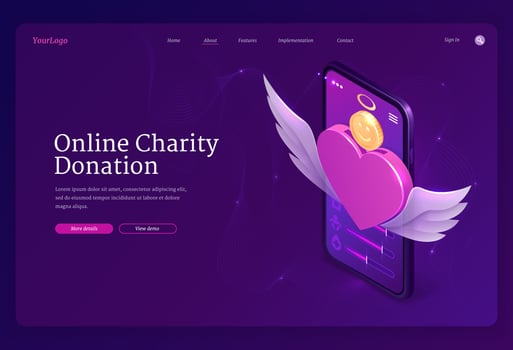 Online charity donation, mobile app for donate vector