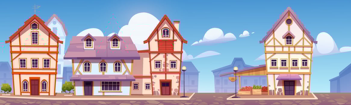Medieval german street with half-timbered houses vector