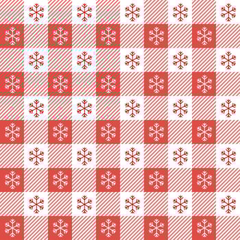 Checkered Christmas pattern with snowflakes. Seamless red gingham background. Scandinavian winter vichy backdrop. Vector holiday print