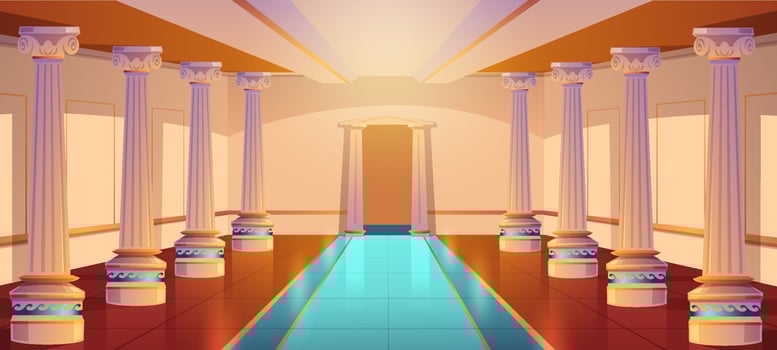 Greek temple, roman architecture, castle corridor vector