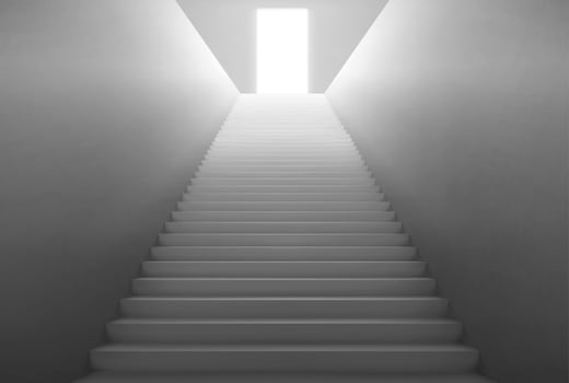 White staircase with light from open door on top vector