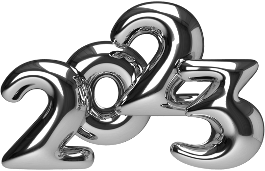Gold numbers 2023 in elegant style with reflection. Realistic 3d sign. New Year event symbol. 3d render png