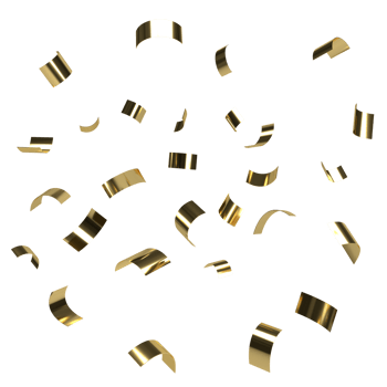Falling shiny gold confetti on transparent background. Bright golden festive tinsel. Holiday design elements for web banner, poster, flyer, invitation. png