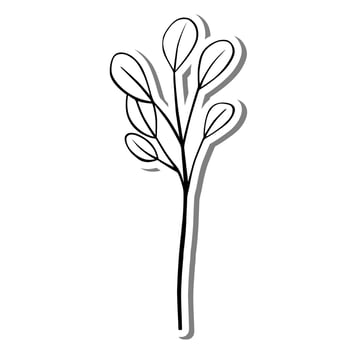 Monochrome leaves on white silhouette and gray shadow. Vector illustration for decoration or any design.