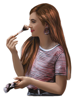 girl blogger applying makeup with a brush on her face illustration png