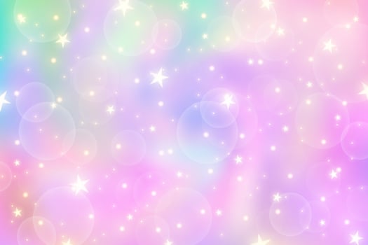 Pink unicorn background. Pastel gradient color sky with glitter. Magic galaxy space and stars. Vector abstract pattern.