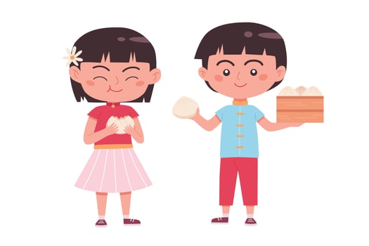 Cute children eating meat bun vector image