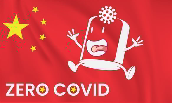 China zero COVID policy concept on background of china flag. Vector illustration. Continuous one line drawing vector illustration.