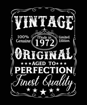 VINTAGE 100 GENUINE MADE IN 1972 ORIGINAL AGED TO PERFECTION FINEST QUALITY vector