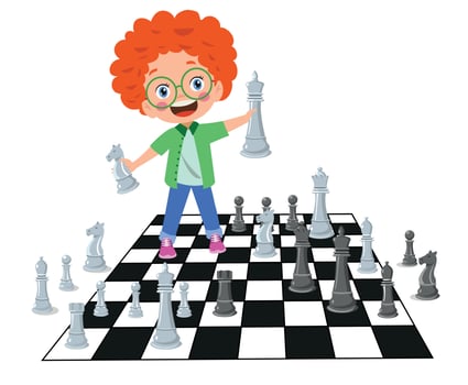 Cartoon Character Playing Chess Game vector
