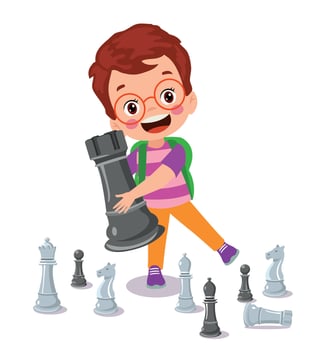 Cartoon Character Playing Chess Game vector