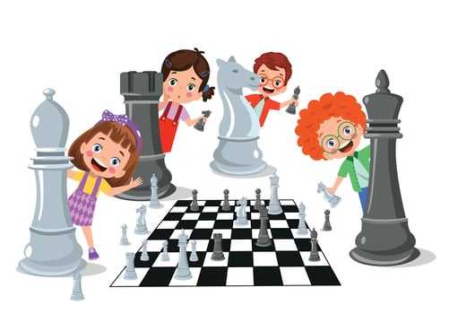 Cartoon Character Playing Chess Game vector