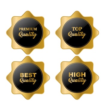 Set of quality product golden badges and labels vector