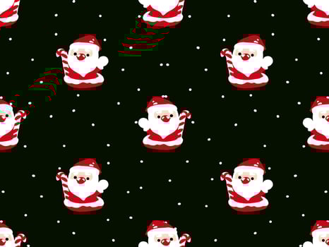 Santa Claus cartoon character seamless pattern on black background vector