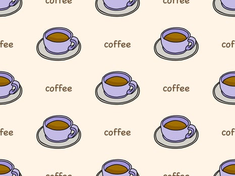 Coffee cartoon character seamless pattern on orange background vector