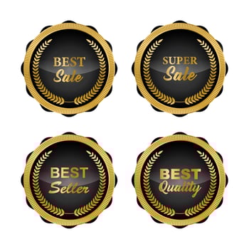 ollection of blue top quality badges with gold border vector